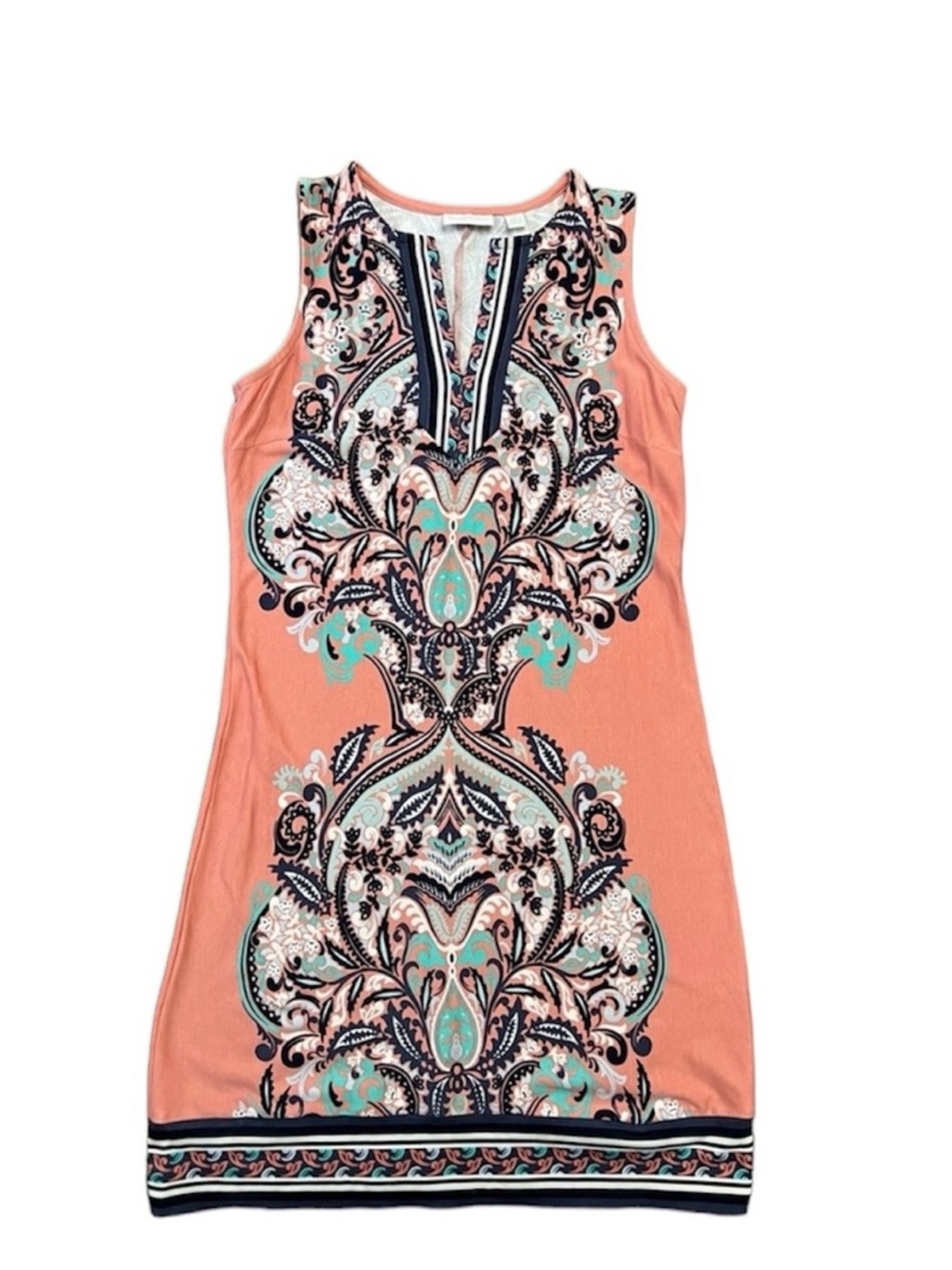 Coral Paisley-Print Sleeveless Mini Dress
